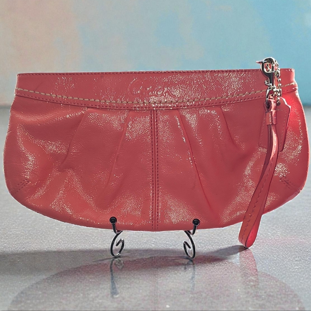 COACH Madison  Coral Patent Leather Gathered Wristlet Clutch